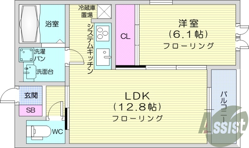 1LDK、フローリング、エアコン、ネット無料