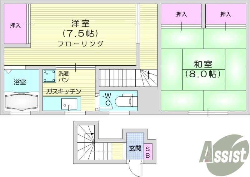2*、和室、東向き、エアコン、給湯、洋室