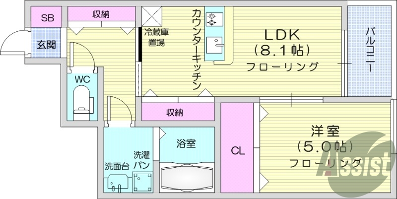 1LDK、インターネット無料、温水洗浄便座、浴室乾燥機付き