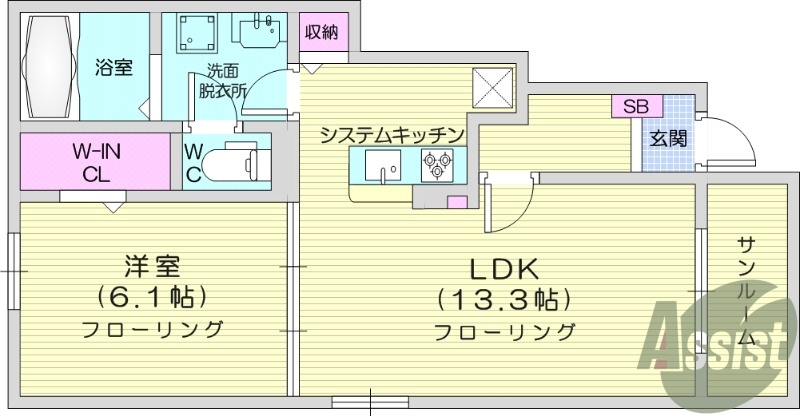 1LDK、エアコン、室内洗濯機置場、トイレ浴室別、収納