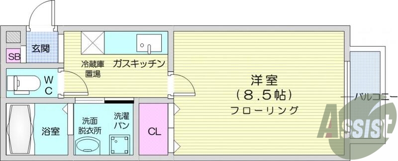 １Ｋ、駐車場有、Ｂ・Ｔ別、シャワー、浴室乾燥機。