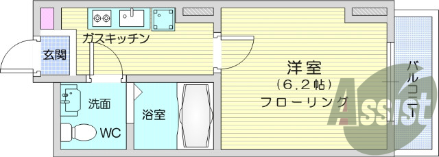 1K、エアコン、バストイレ別、独立洗面台