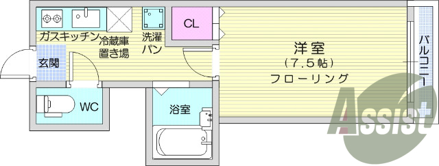 1K、バストイレ別、フローリング、TVインターホン