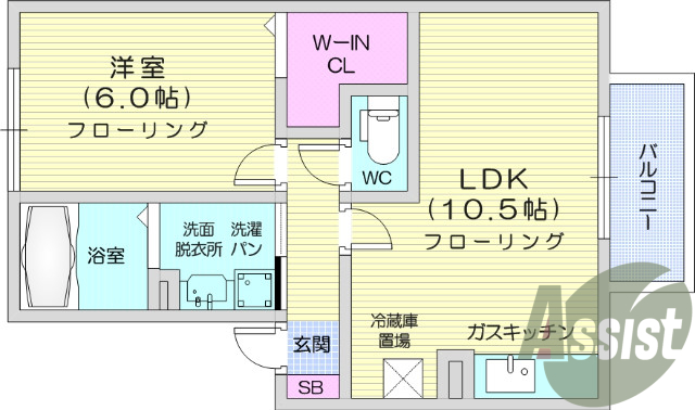 １LDK、バス・トイレ別、追い焚き給湯、洗髪洗面化粧台