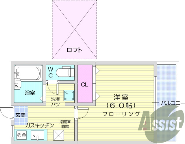 1K、エアコン、シューズボックス、ロフト