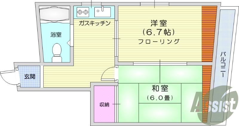 ２DK、全室フローリング、エアコン、独立洗面台、BT別
