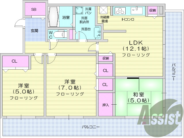 ３LDK、浴室乾燥機、モニタ付きインターホン、