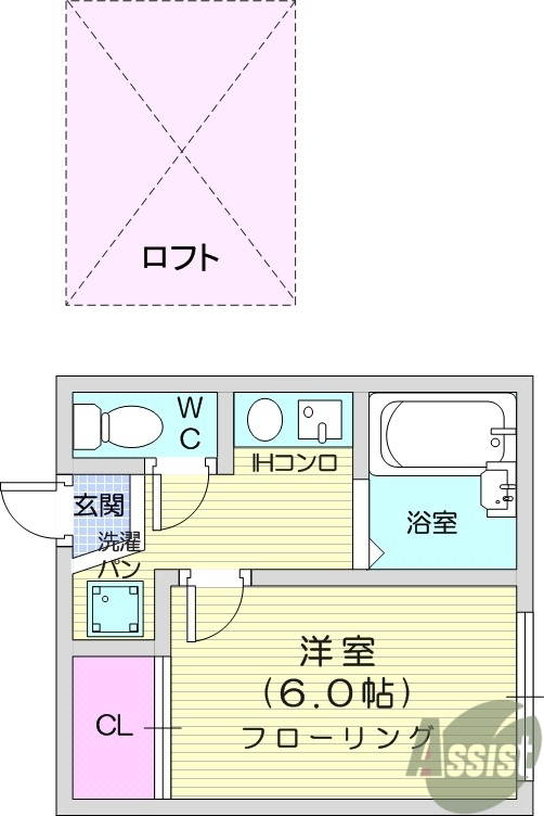 1K・ロフト・バストイレ別・IHクッキングヒーター