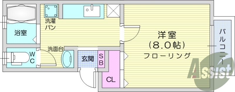 1K、エアコン、室内洗濯機置き場、トイレ浴室別、収納