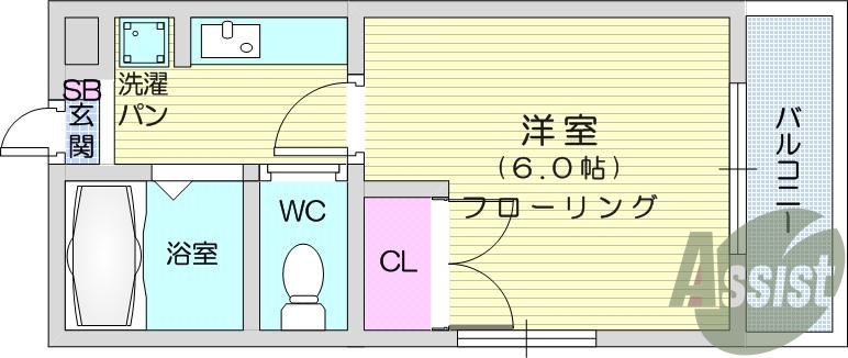 1K、エアコン、室内洗濯機置場、トイレ浴室別、クローゼット