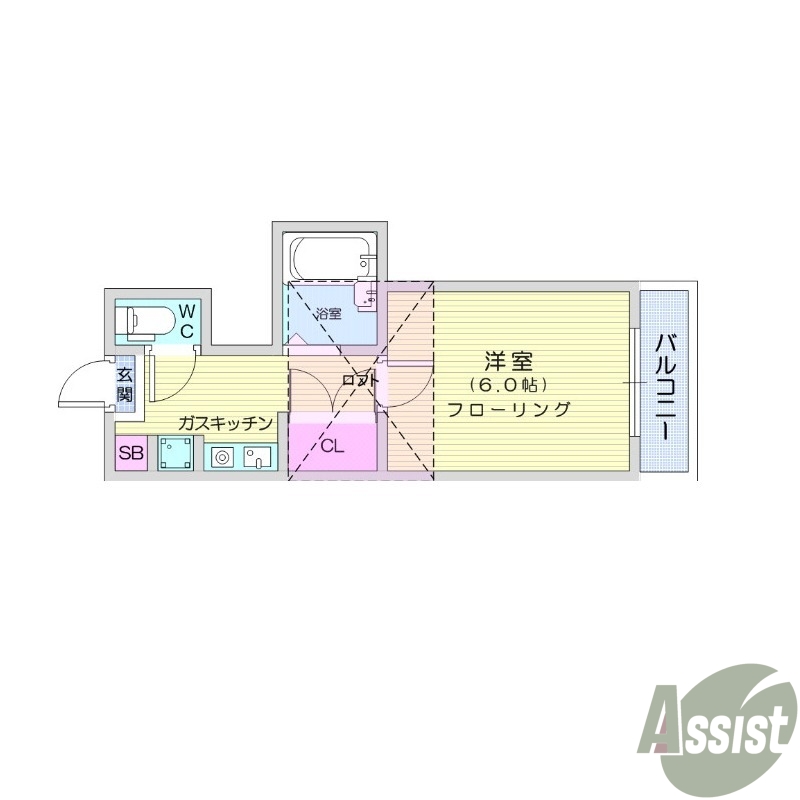 1K、都市ガス、インターネット対応、バストイレ別、バルコニー