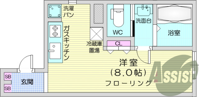 1R、バストイレ別、システムキッチン、追い炊き付き