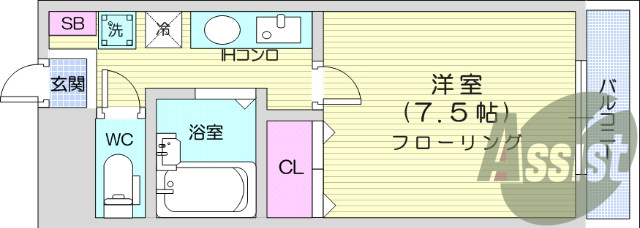 1K、TV付きインターホン、IHクッキングヒーター、エアコン
