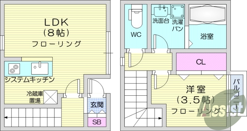 エアコン2台、ネット使用料無料の1LDK。