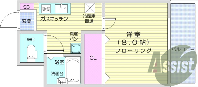 1Ｋ、ＢＳ端子、モニター付きインターフォン、バス・トイレ別。
