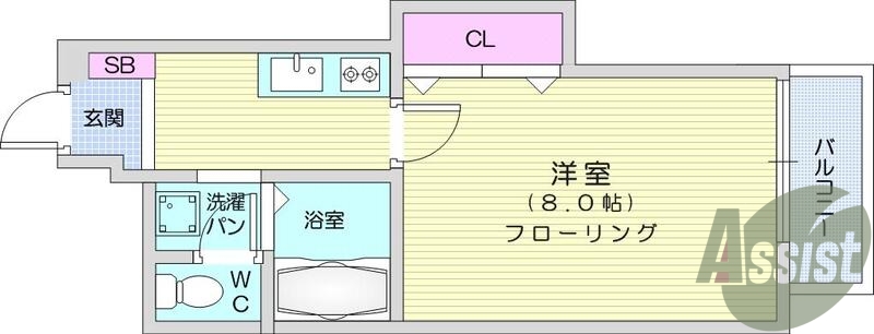 １Ｋ、洋室、セパレート、ＩＨコンロ、エアコン、室内洗濯機置場