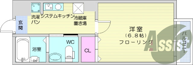 1K、独立洗面台、システムキッチン、角部屋、TVインターホン