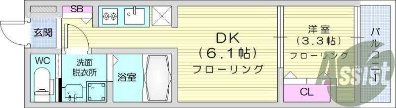 1DK、エアコン、室内洗濯機置場、トイレ浴室別、収納
