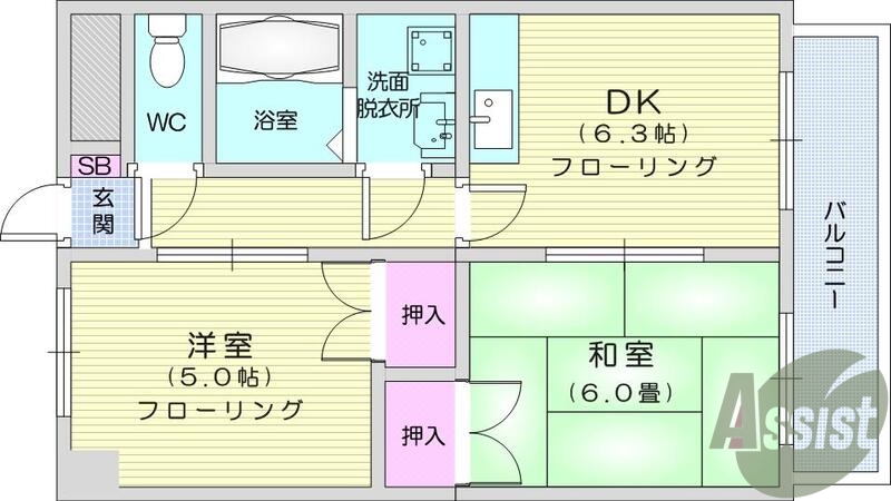 2DK、エアコン、エレベーター、オートロック