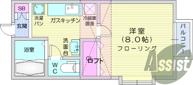 1K、日当たり良好、エアコン、ロフトあり