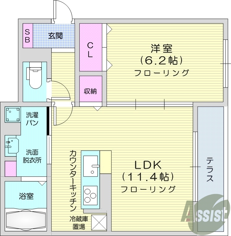 1LDK、追い焚き機能、浴室乾燥機、エアコン、バストイレ別
