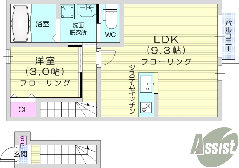1LDK、宅配ボックス、浴室乾燥、モニター付きインターホン