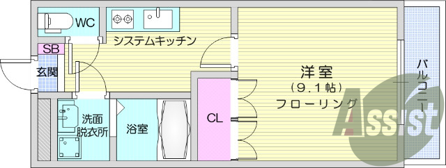 1K、フローリング、エアコン、クローゼット
