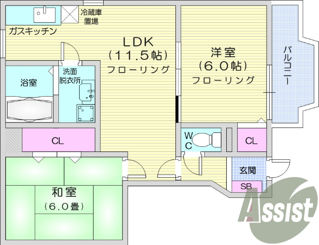 ２ＬＤＫ、追い焚き、Ｂ・Ｔ別、エアコン、温水洗浄