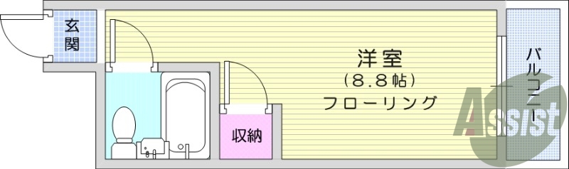 ワンルーム、家具家電付き、エアコン、オートロック、南向き