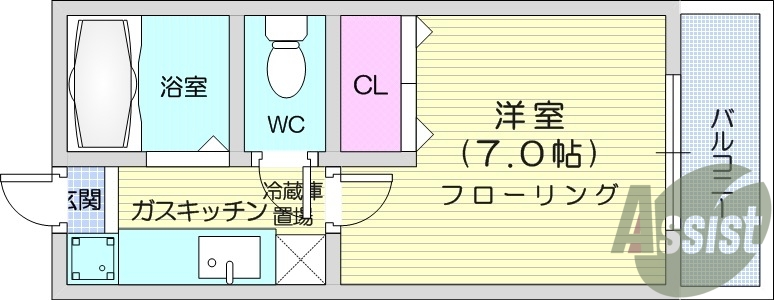 １K、都市ガス、ウォッシュレット、光ファイバー