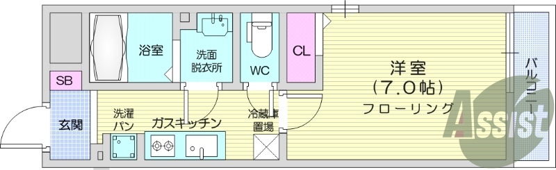 １K、インターネット無料、バルコニー、