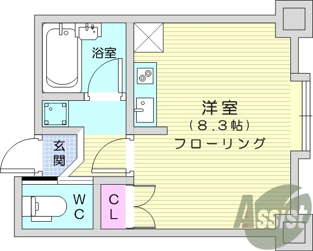 ワンルーム、エアコン、オートロック、システムキッチン