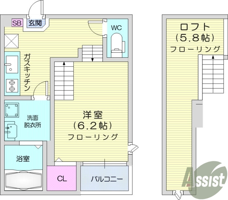 1K、洗髪洗面化粧台、浴室乾燥機、インターネット無料