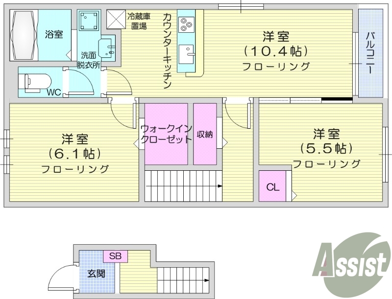 2LDK、ホームセキュリティ、浴室乾燥機、バルコニー