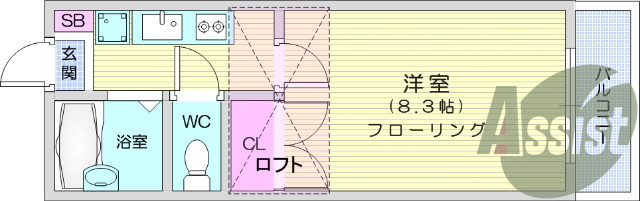 1K、カーペット、バストイレ別、追い焚き