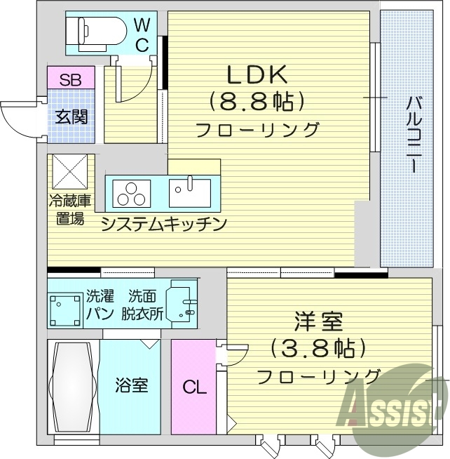 1LDK、エアコン、浴室乾燥機、温水洗浄便座