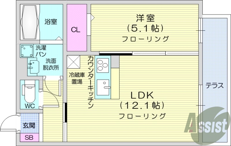 1LDK、浴室乾燥機、追い焚き機能付き、システムキッチン