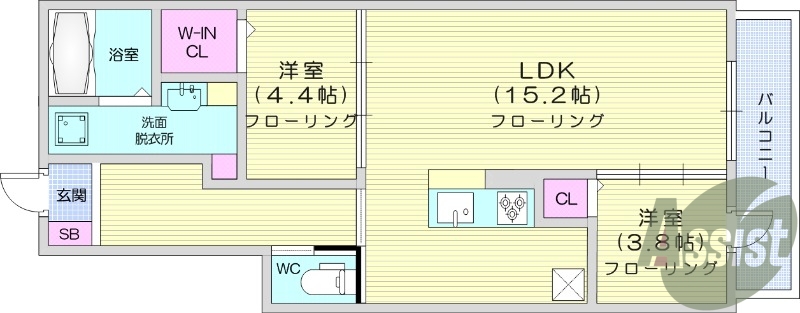 2LDK、浴室乾燥機、追い焚き機能、バストイレ別、エアコン