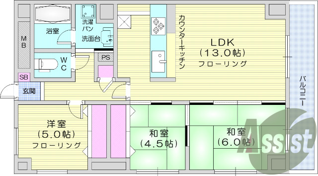 3LDK、B・T別、エアコン、追い焚き、音声インターホン