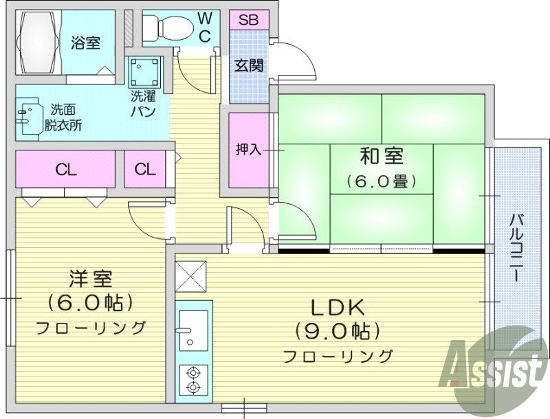 2LDK、エアコン、室内洗濯機置場、トイレ浴室別、収納