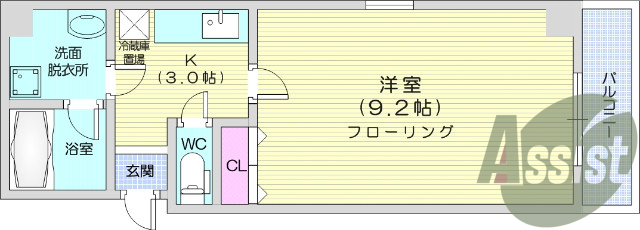 1K、エアコン、システムキッチン、シャワートイレ