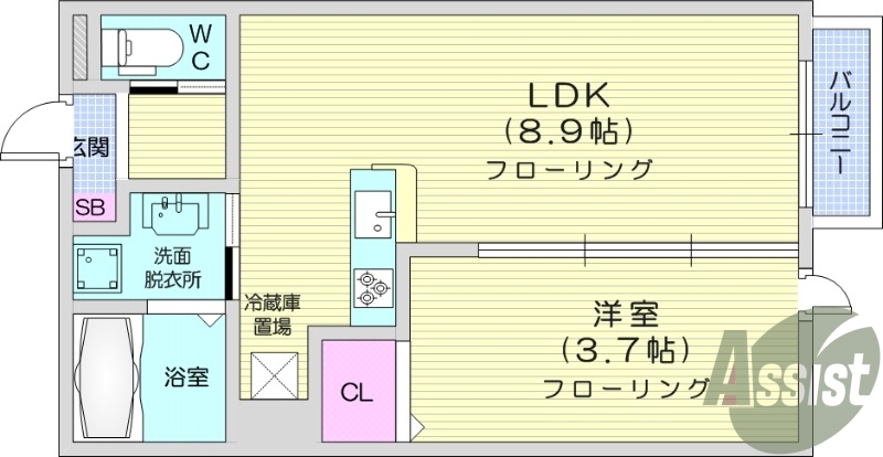 1LDK、エアコン、追い焚き機能、バストイレ別
