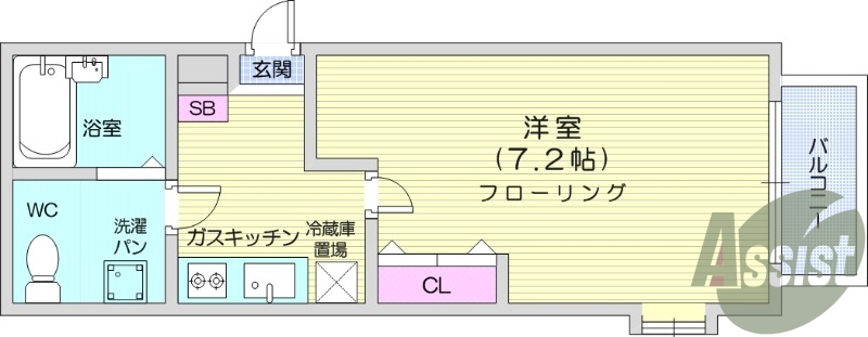 1K、バス・トイレ別、角部屋、エアコン、室内洗濯機置き場