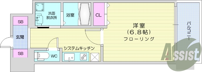 1K、インターネット無料、追い焚き、オートロック