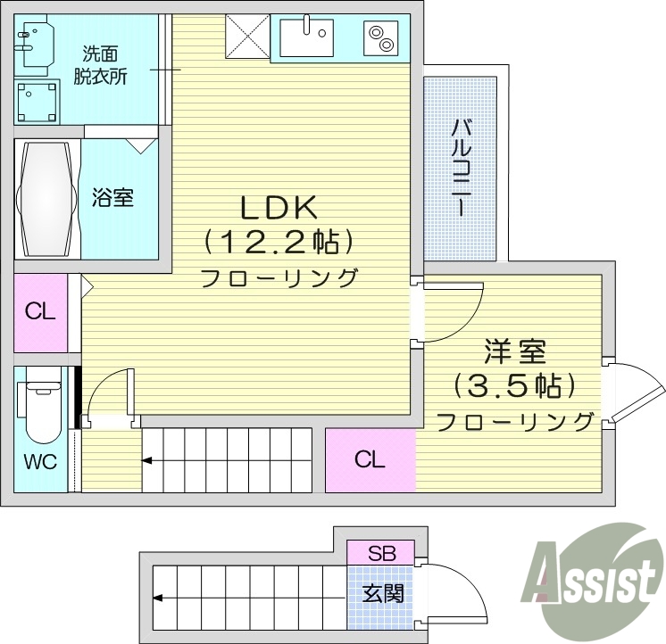 1LDK、フロリーーング、モニター付きインターホン