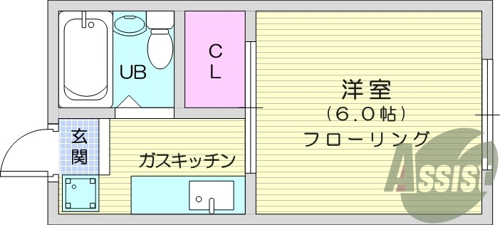 1K、都市ガス、フローリング、エアコン