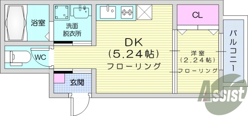 1DK、エアコン、室内洗濯機置場、トイレ浴室別、エアコン