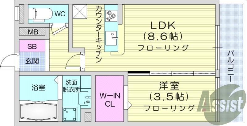 １LDK、エアコン、ネット使用料無料、浴室乾燥