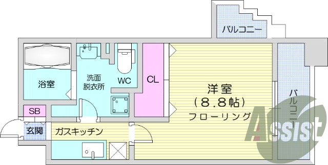 写真は別号室です。セコム24時間対応、24時間換気システム