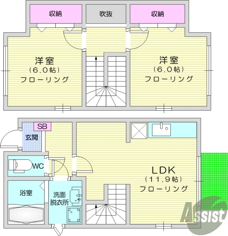 2LDK、メゾネット、浴室乾燥機、シャンプードレッサー